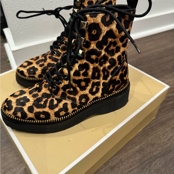 Michael Kors Black and Brown Leopard Combat Boots - Picture 5 of 6
